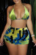 Green Fashion Sexy Print Tie Dye Bandage Backless Swimwears