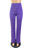 Rose Red Fashion Casual Solid Basic Regular High Waist Trousers