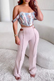 White Fashion Sexy Print Backless Spaghetti Strap Tops
