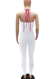 White Sexy Solid Hollowed Out Patchwork Frenulum Halter Skinny Jumpsuits