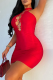 Red Sexy Solid Hollowed Out Half A Turtleneck Pencil Skirt Dresses