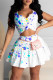 White Sexy Casual Print Vests Basic V Neck Sleeveless Two Pieces