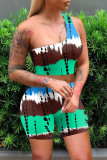 Red Fashion Casual Print Backless One Shoulder Sleeveless Two Pieces