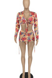 Pink Sexy Print Bandage Patchwork Swimwears