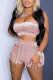 Pink Sexy Solid Patchwork Strapless Sleeveless Two Pieces