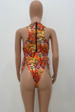 Gradient Color Sexy Print Hollowed Out Patchwork Draw String Swimwears