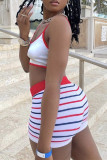 White Casual Sportswear Striped Print Vests O Neck Sleeveless Two Pieces