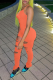 Tangerine Red Sexy Solid Patchwork Spaghetti Strap Skinny Jumpsuits