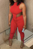 Red Sexy Casual Solid Asymmetrical O Neck Sleeveless Two Pieces