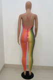 Multicolor Fashion Sexy Print Bandage Backless Spaghetti Strap Skinny Jumpsuits