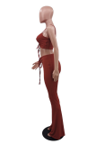Red Sexy Solid Spaghetti Strap Sleeveless Two Pieces