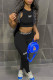 Black Casual Letter Print Patchwork O Neck Sleeveless Two Pieces