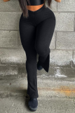 Light Gray Casual Solid Slit Boot Cut High Waist Speaker Solid Color Bottoms