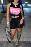 Light Blue Casual Sportswear Letter Print Vests O Neck Sleeveless Two Pieces