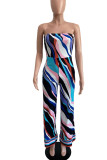 Multi-color Casual Print Patchwork Strapless Loose Jumpsuits