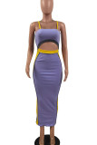 Purple Sexy Print Patchwork Spaghetti Strap Pencil Skirt Dresses