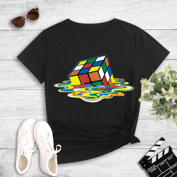 Black Fashion Casual Print Basic O Neck T-Shirts