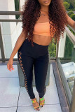 Black Fashion Casual Solid Hollowed Out Skinny High Waist Pencil Trousers