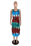 Green Fashion Casual Tie Dye Printing O Neck Vest Dress