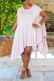 Light Pink Fashion Casual Solid O Neck Irregular Dress