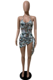 Green Sexy Print Hollowed Out Patchwork Swimwears