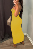 Khaki Sexy Casual Solid Backless Strapless Sleeveless Dress