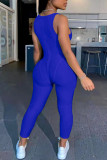 Blue Sexy Solid Split Joint U Neck Skinny Jumpsuits