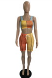 Orange Fashion Casual Print Patchwork Square Collar Sleeveless Two Pieces