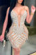 Apricot Fashion Sexy Patchwork Hot Drill Spaghetti Strap Sleeveless Dress