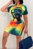Colour Street Print Patchwork Zipper Collar Straight Dresses