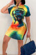 Colour Street Print Patchwork Zipper Collar Straight Dresses