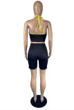 Yellow Sexy Casual Patchwork Vests O Neck Sleeveless Two Pieces