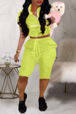 Yellow Solid Patchwork Turndown Collar Sleeveless Two Pieces
