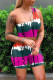 Rose Red Sexy Casual Print Backless One Shoulder Sleeveless Two Pieces