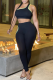 Black Sexy Solid Patchwork One Shoulder Sleeveless Two Pieces