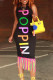 Black Sexy Print Tassel Patchwork O Neck One-piece Suits Dresses