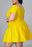Yellow Casual Solid Split Joint Off the Shoulder A Line Plus Size Two Pieces