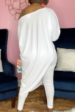 Red Casual Solid Patchwork One Shoulder Long Sleeve Two Pieces