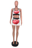 White Casual Sportswear Print Basic U Neck Sleeveless Two Pieces