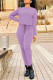 Purple Fashion Casual Solid Basic O Neck Long Sleeve Two Pieces