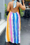 Multicolor Casual Print Patchwork Halter Straight Dresses