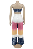 Blue Sexy Print Patchwork Strapless Sleeveless Two Pieces