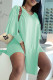 Mint green Fashion Casual Solid Slit V Neck Long Sleeve Two Pieces