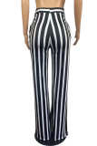 Red Casual Striped Print Patchwork Straight High Waist Straight Full Print Bottoms