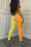 Red Sexy Casual Patchwork Backless Halter Skinny Jumpsuits