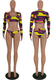 Purple Fashion Sexy Print Basic Swimwears