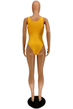 Orange Sexy Solid Hollowed Out Draw String Swimwears