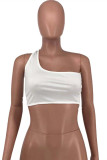 White Sexy Casual Solid Backless One Shoulder Tops