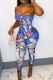 Blue Sexy Print Patchwork Strapless Sleeveless Two Pieces