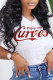 Red Casual Print Make Old O Neck T-Shirts